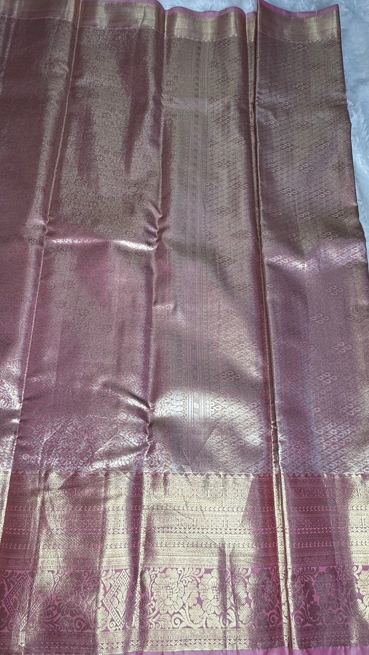 Baby Pink Tissue Semi Silk Gold Zari Saree