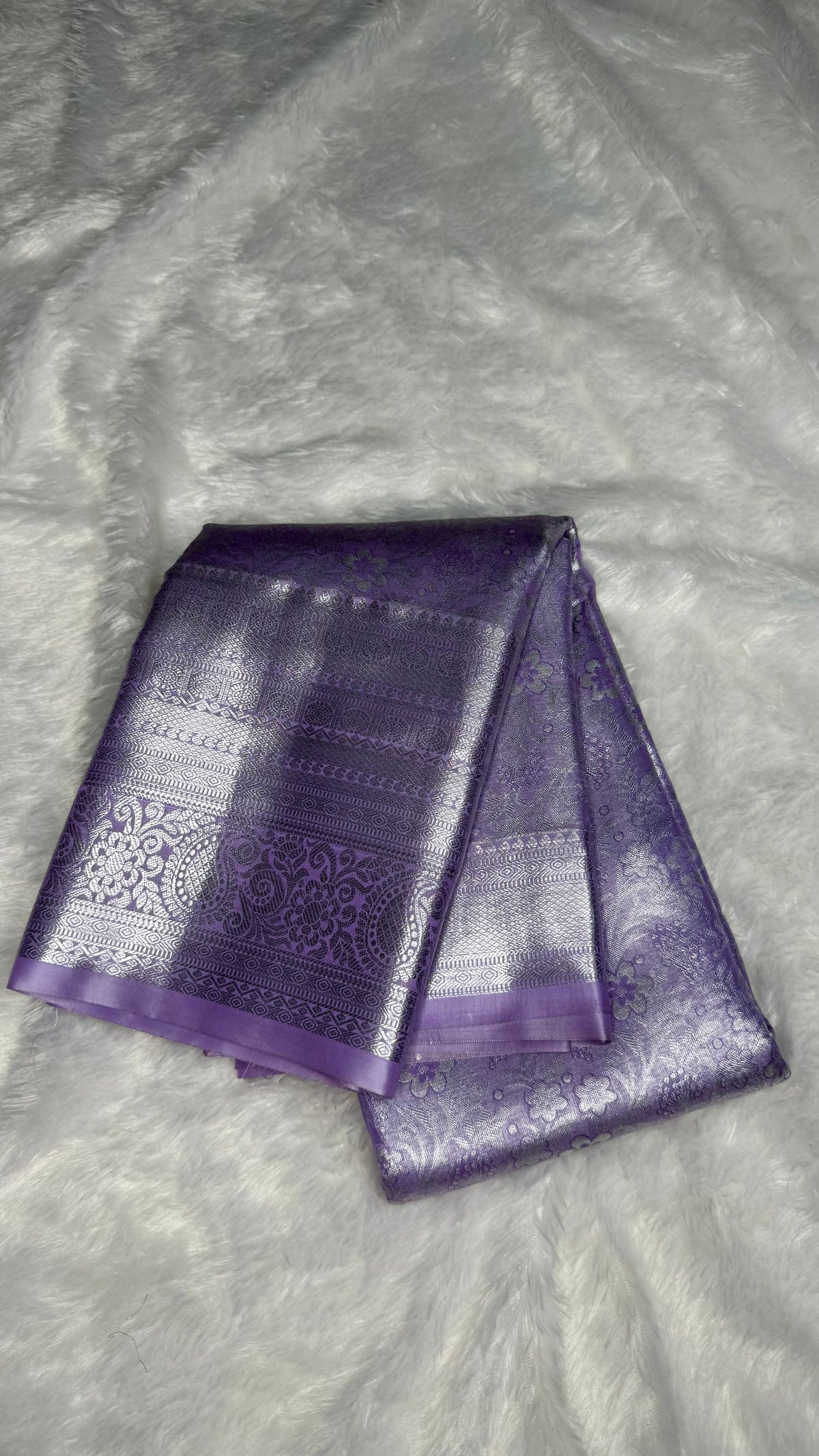 Lilac Tissue Semi Silk Silver Zari Saree