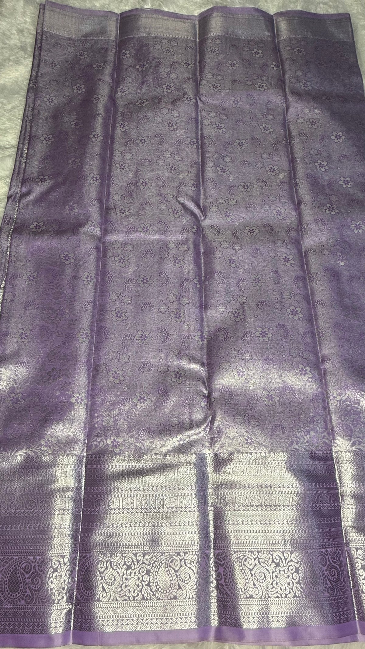 Lilac Tissue Semi Silk Silver Zari Saree