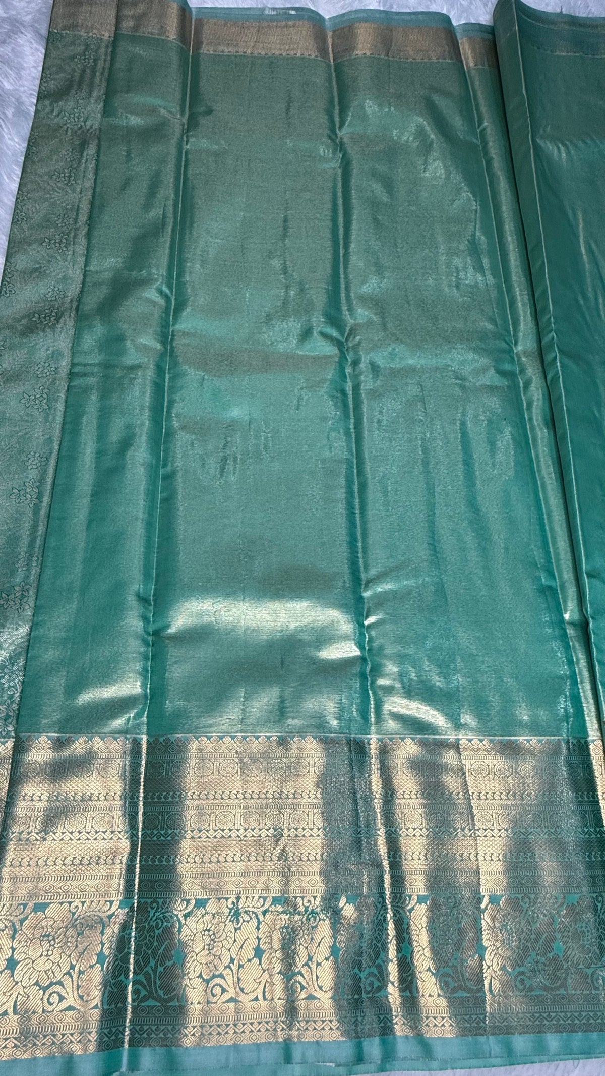 Pista Green Tissue Semi Silk Gold Zari