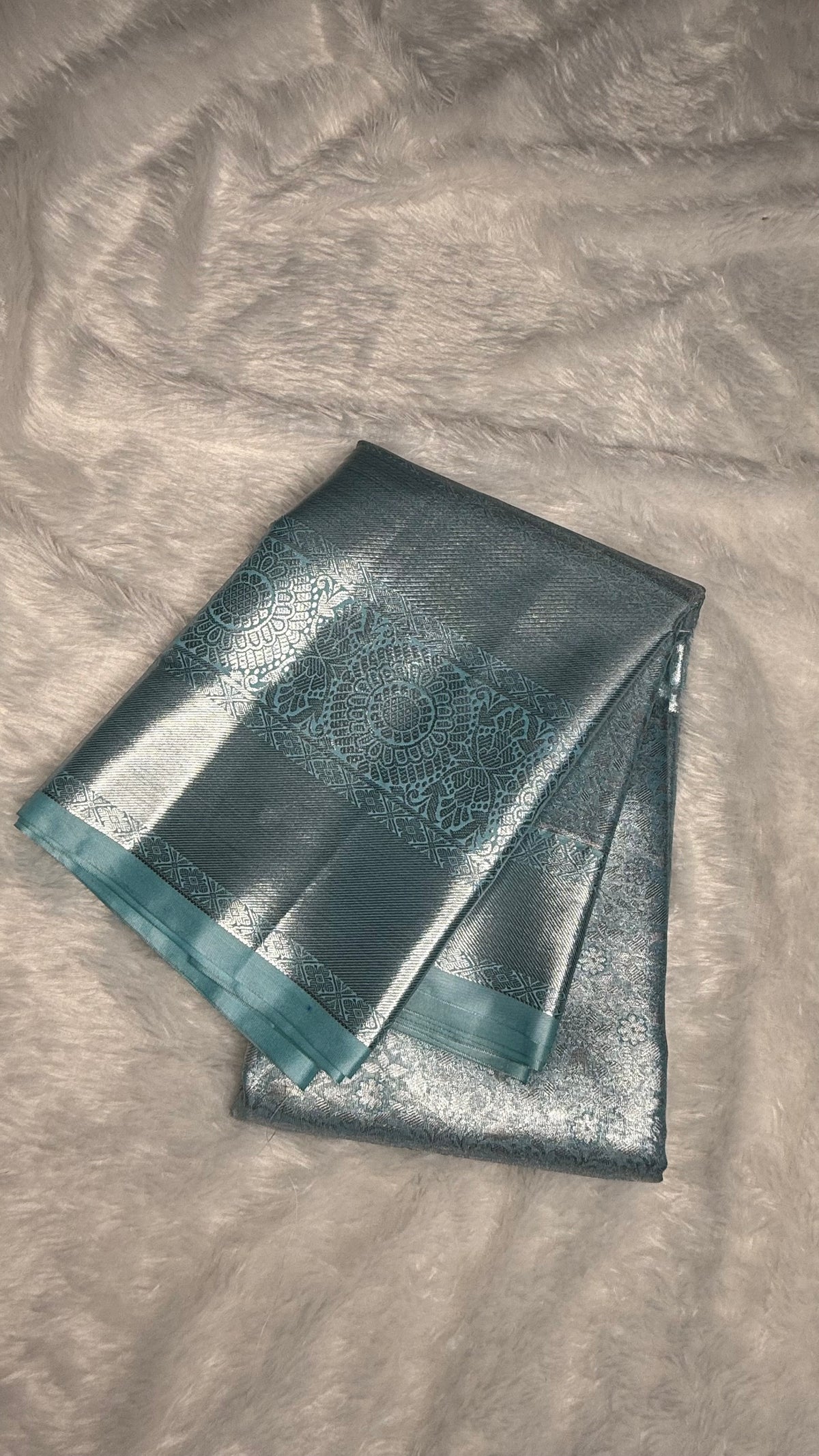 Pastel Blue Tissue Semi Silk Silver Zari Saree