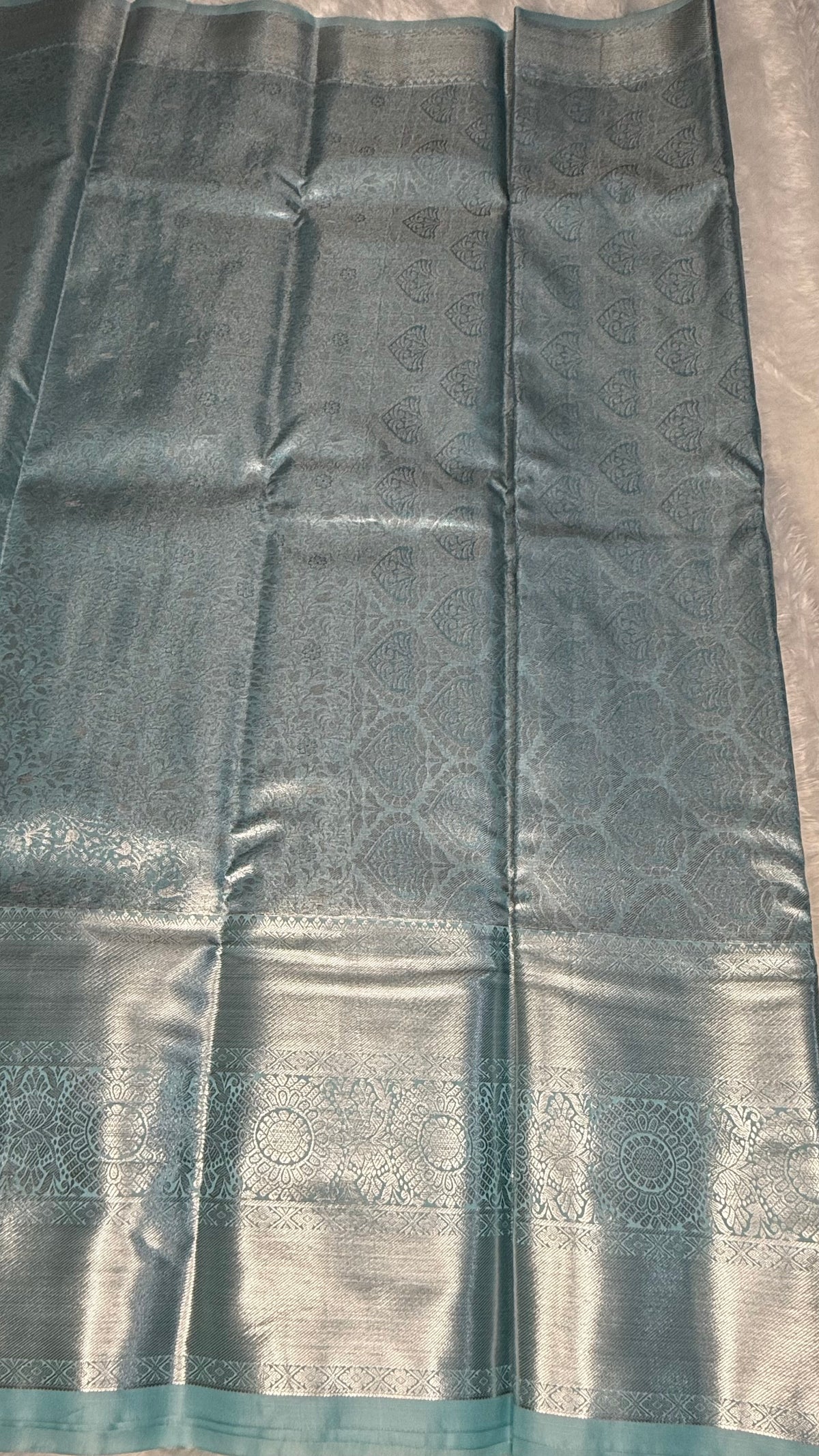 Pastel Blue Tissue Semi Silk Silver Zari Saree