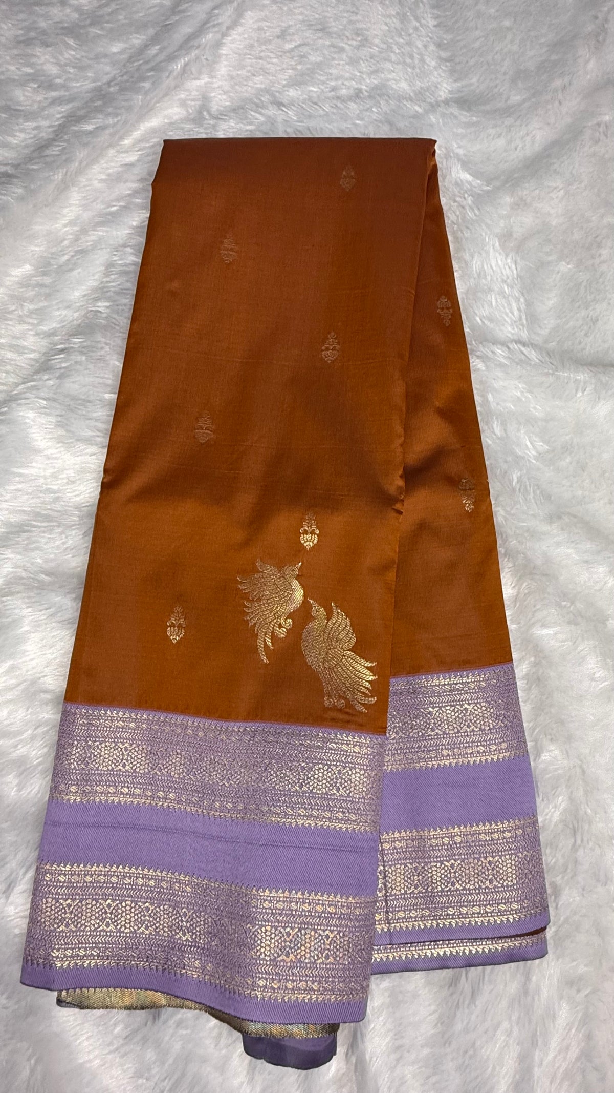 Rust Orange n Lilac Semi Soft Silk