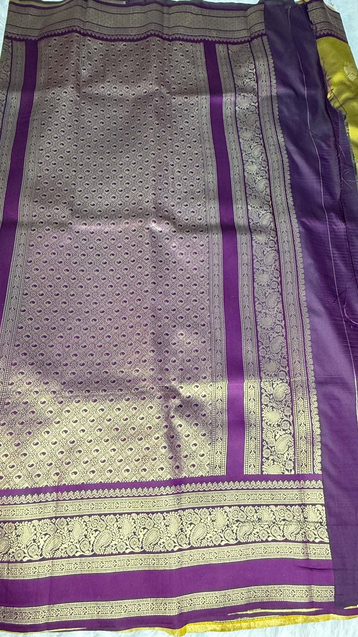Mustard n Purple Semi Soft Silk