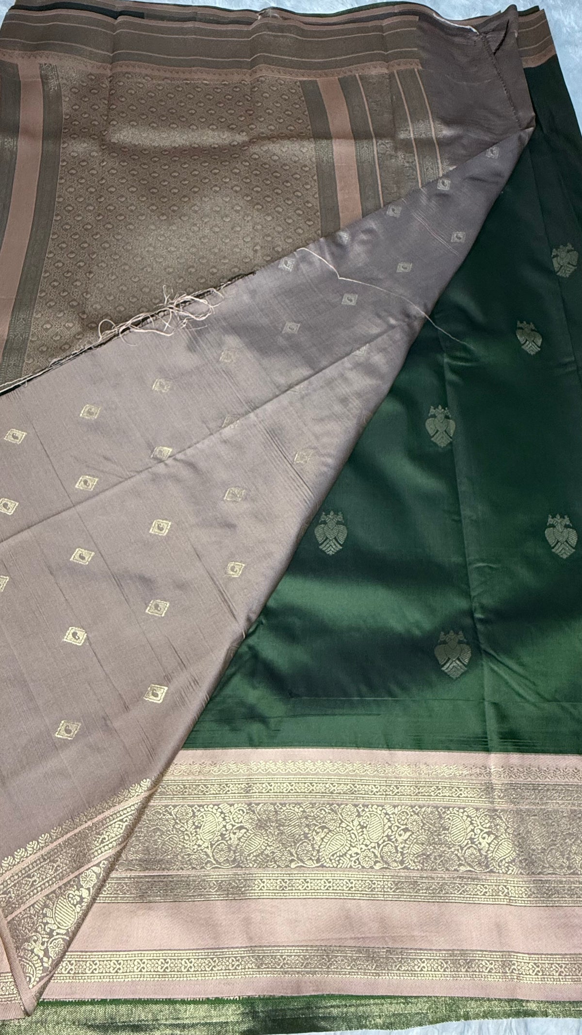 Green n Peach Semi Soft Silk