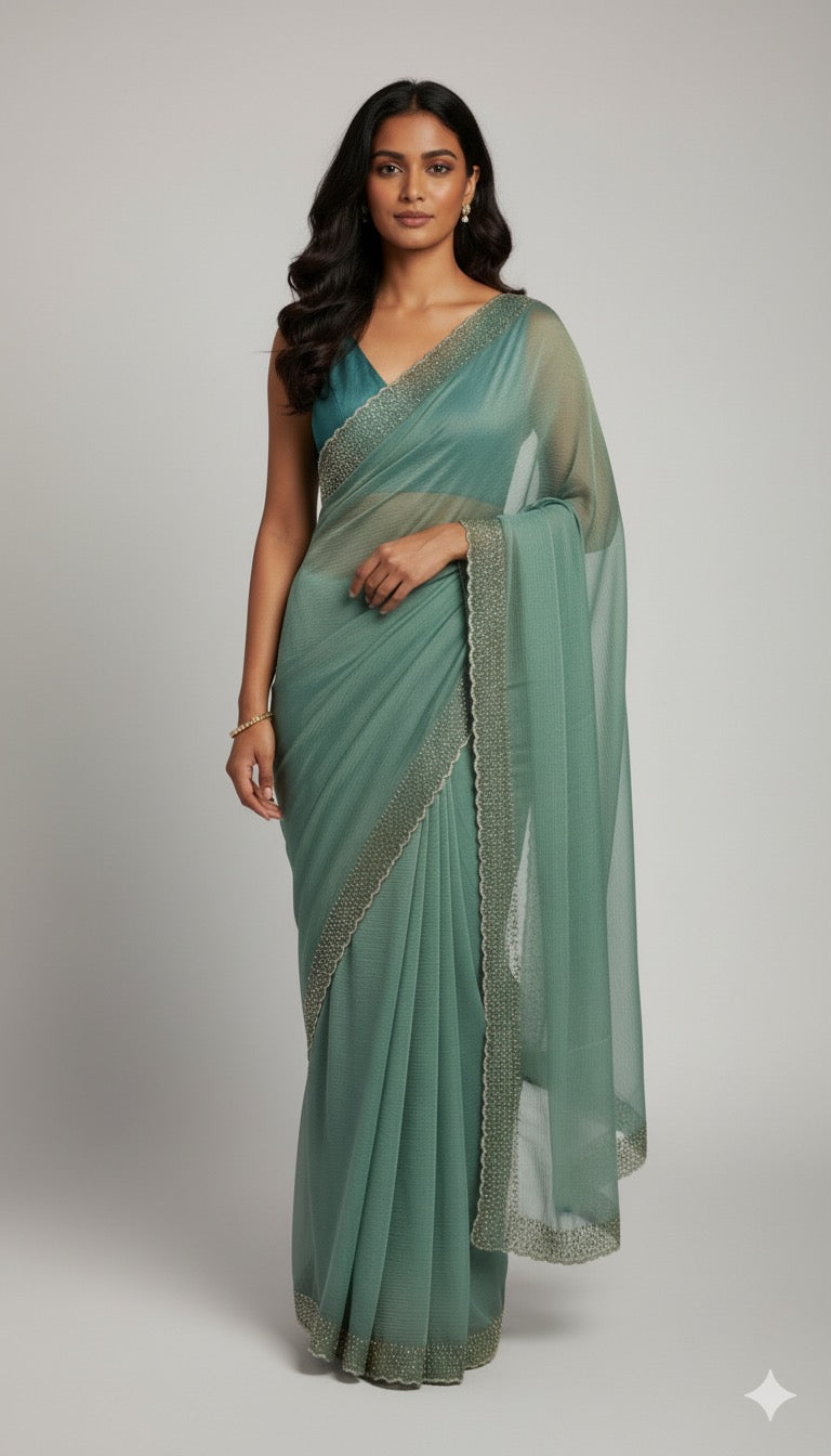 Teal Blue Crush Designer Saree