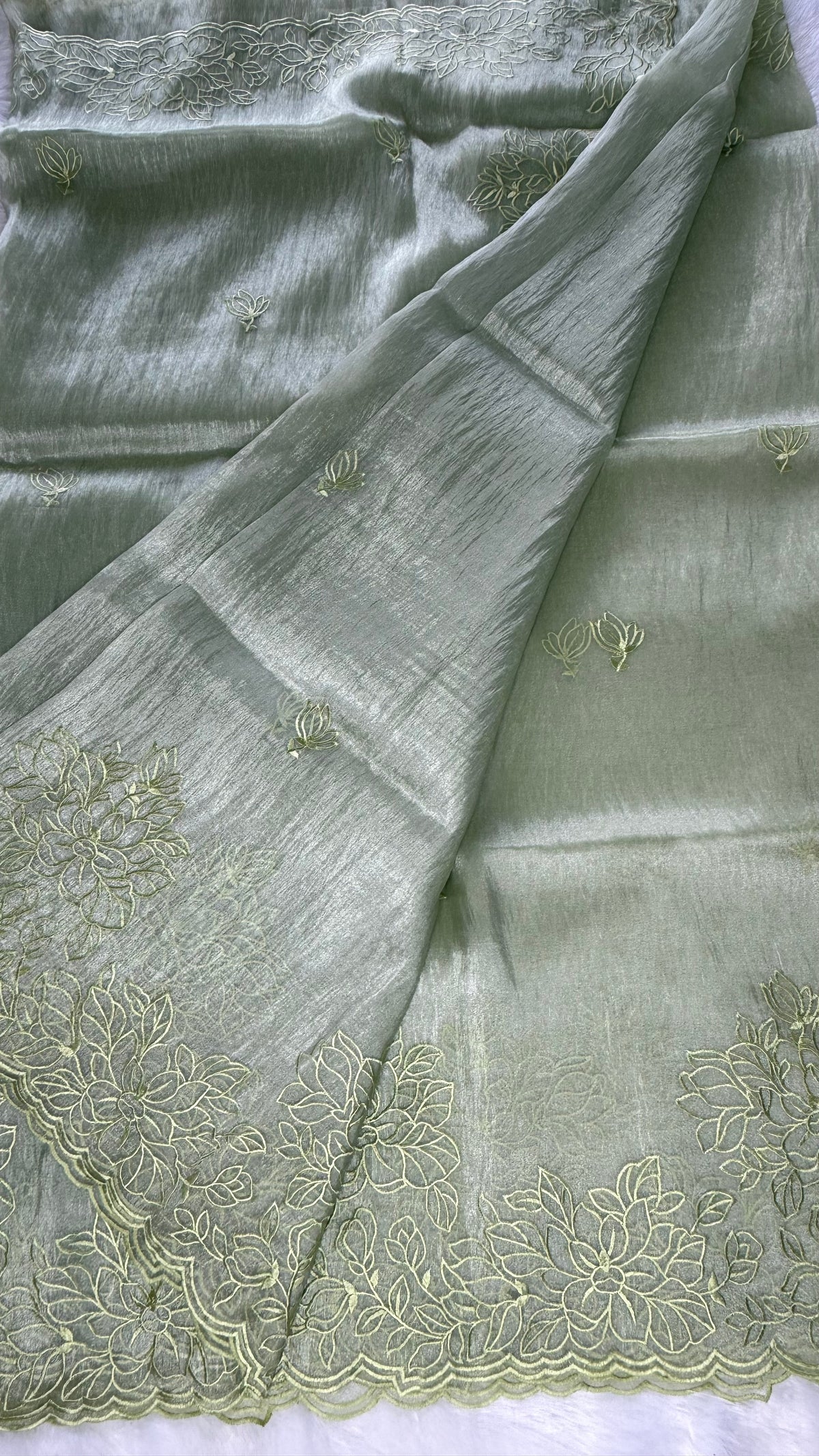 Pista Green Embrodiary tissue Saree