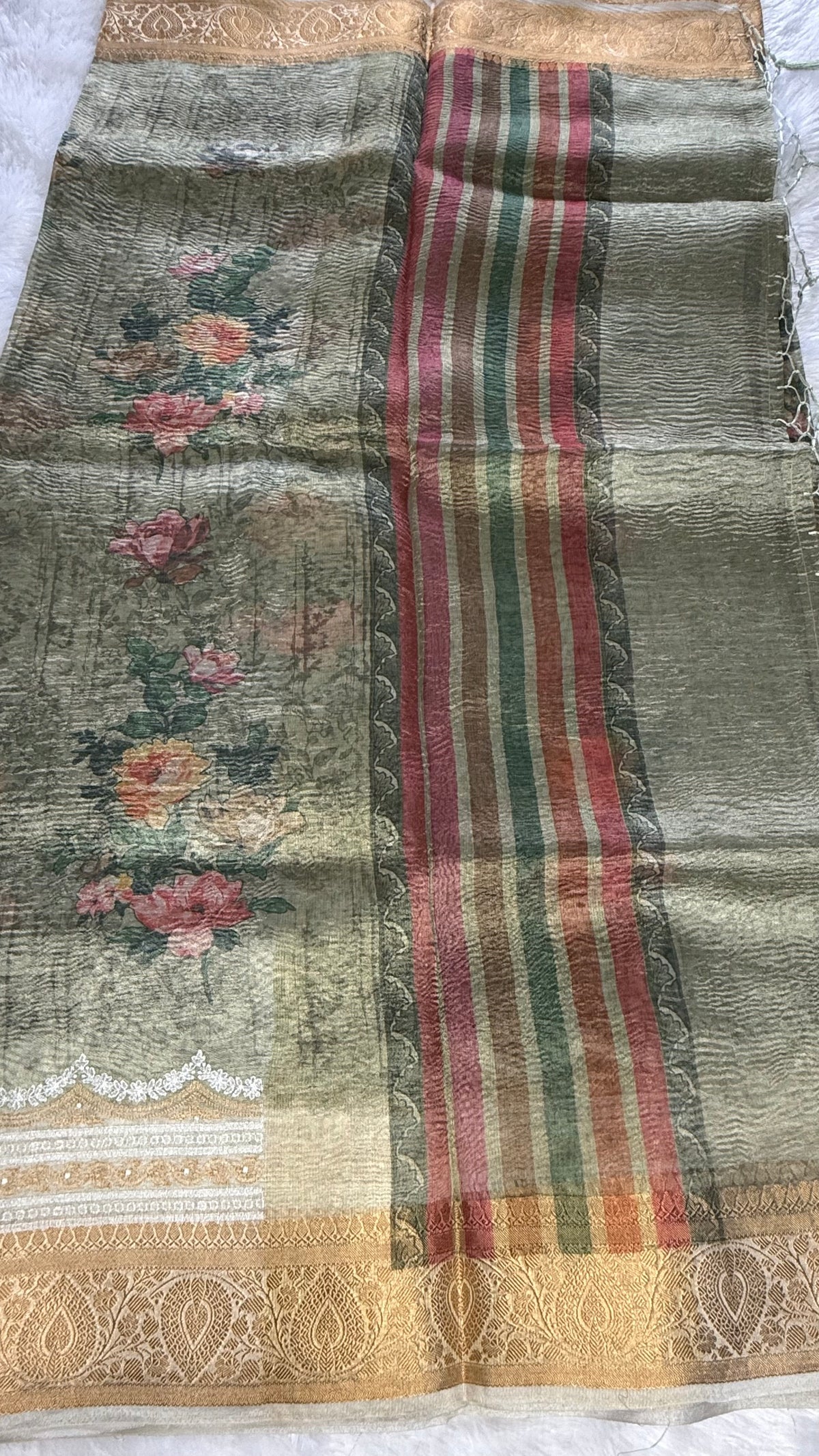 Green TissueDigital Print Saree