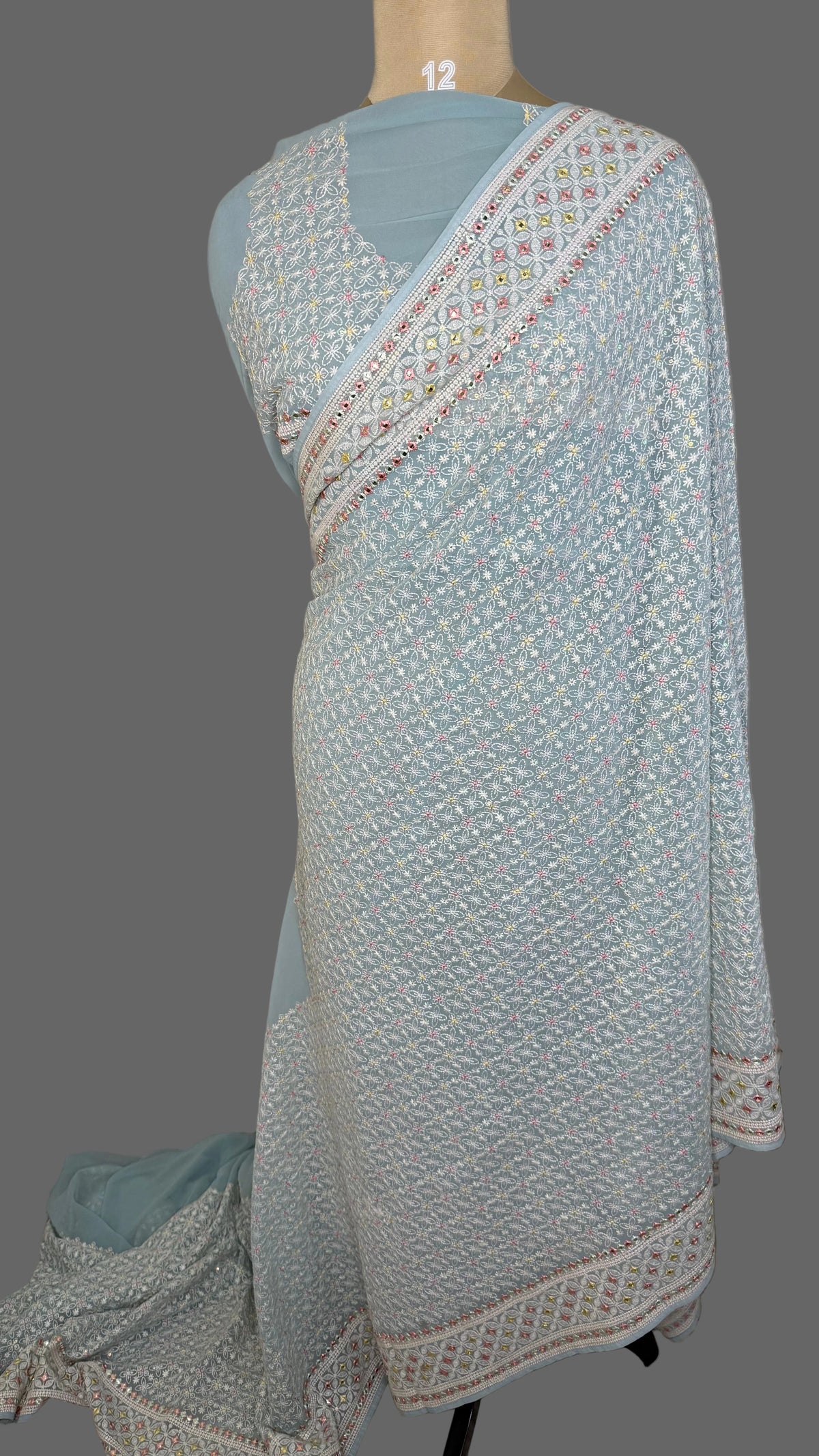 Pastel Blue Chikankari Designer Saree