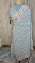 Pastel Blue Chikankari Designer Saree