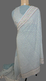 Pastel Blue Chikankari Designer Saree