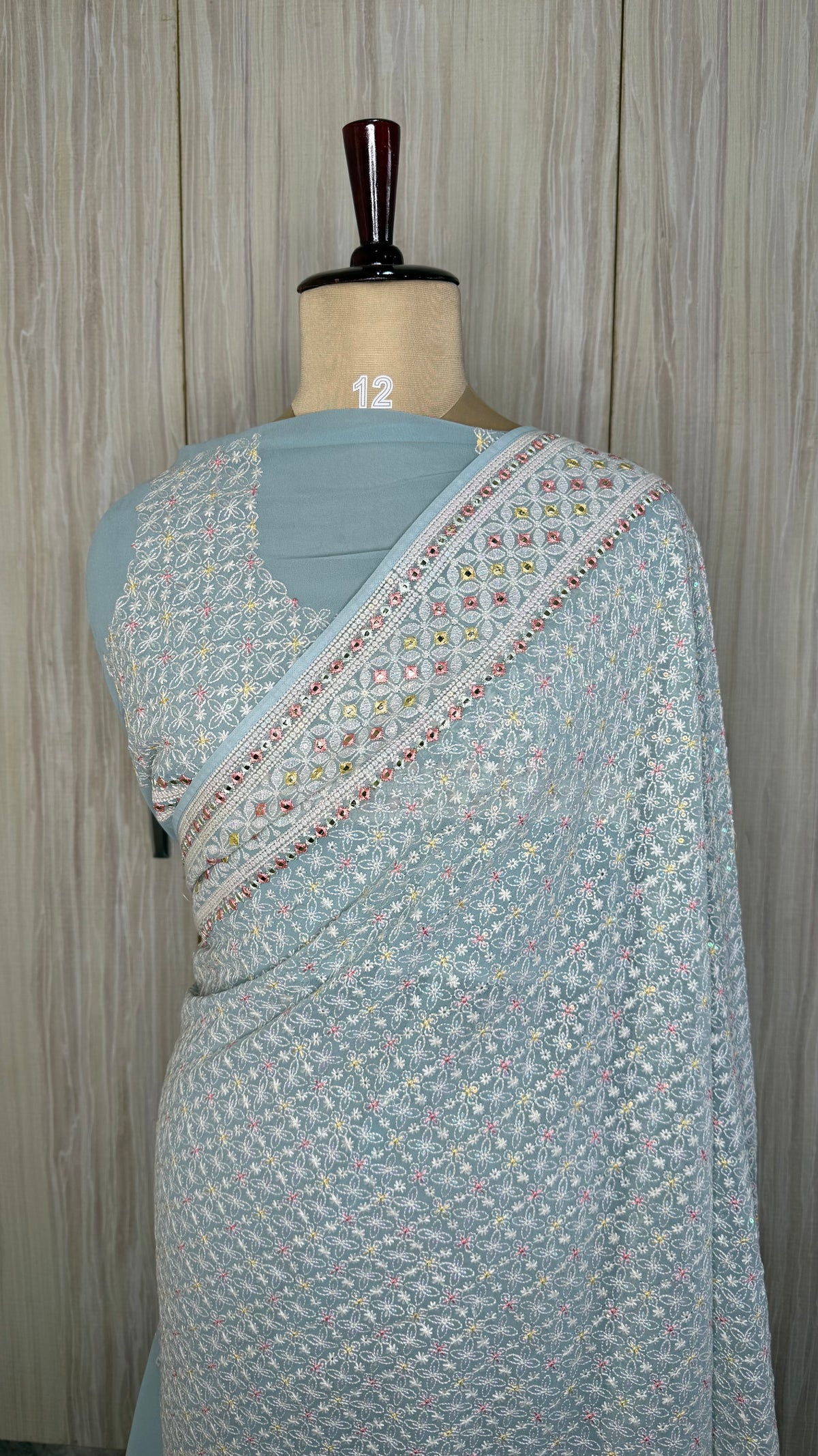 Pastel Blue Chikankari Designer Saree
