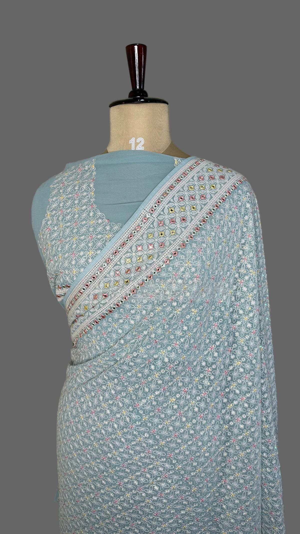 Pastel Blue Chikankari Designer Saree