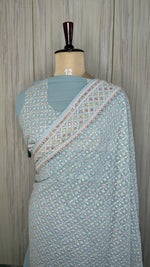 Pastel Blue Chikankari Designer Saree