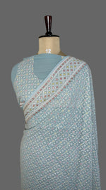 Pastel Blue Chikankari Designer Saree