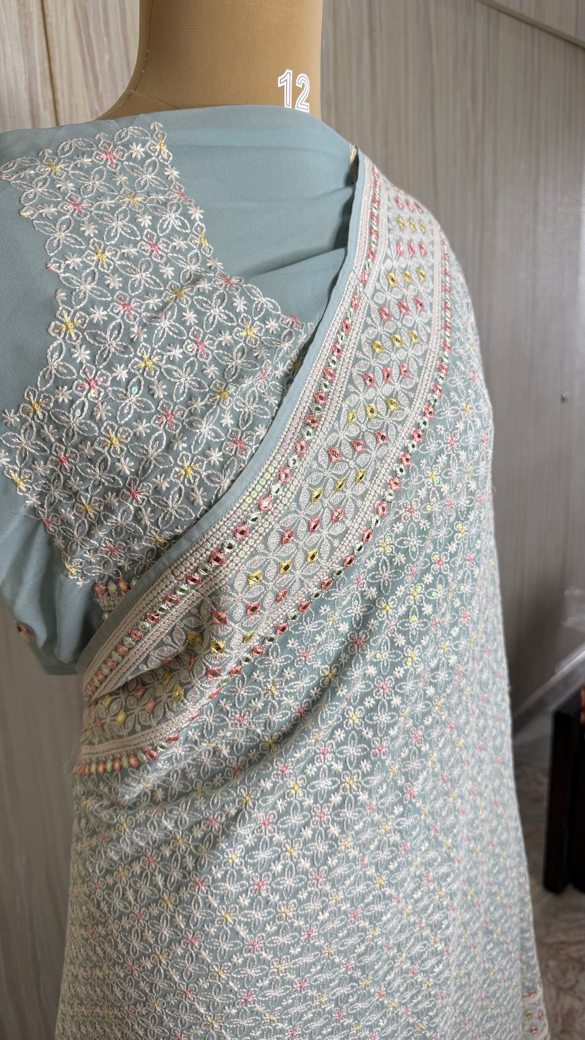 Pastel Blue Chikankari Designer Saree
