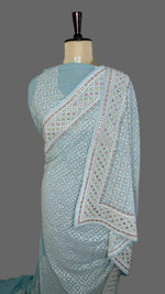Pastel Blue Chikankari Designer Saree