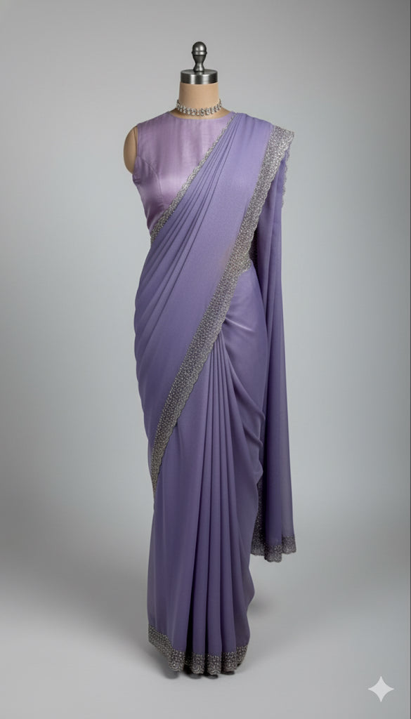 Lilac Shimmer Designer Saree