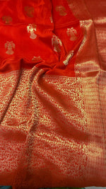 Red Half and Half Semi Crepe Saree