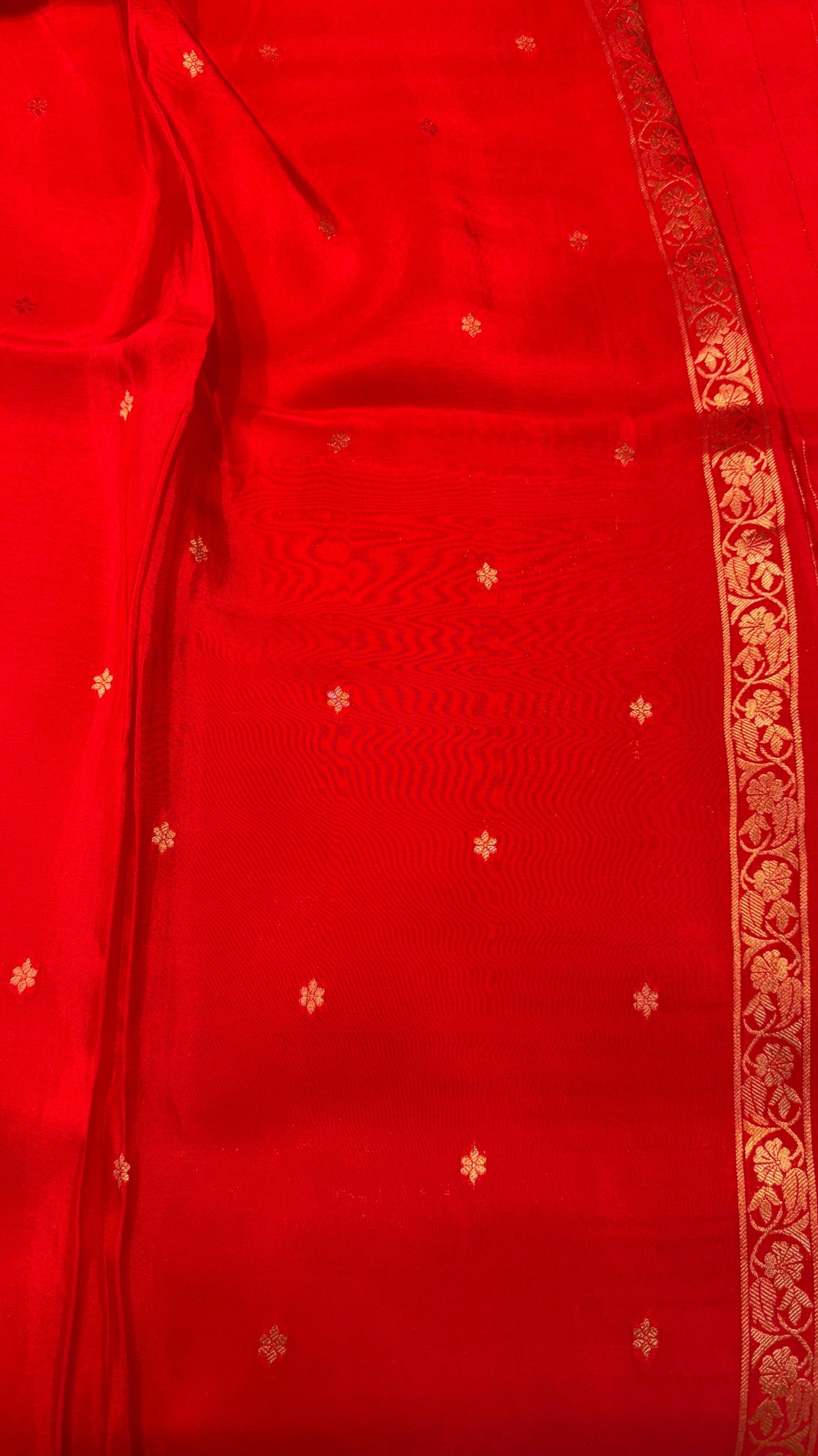 Red Half and Half Semi Crepe Saree