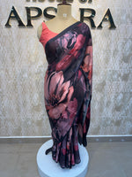 Black Floral Digital Print Saree