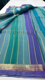 Blue Pure Rangkart Kora Stripes Organza saree 02