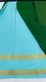 Bottle Green n Blue Bentex Checks Pure Mysore Silk Crepe Saree 01
