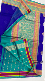 Royal Blue Pure Kora Katan Designer saree 02