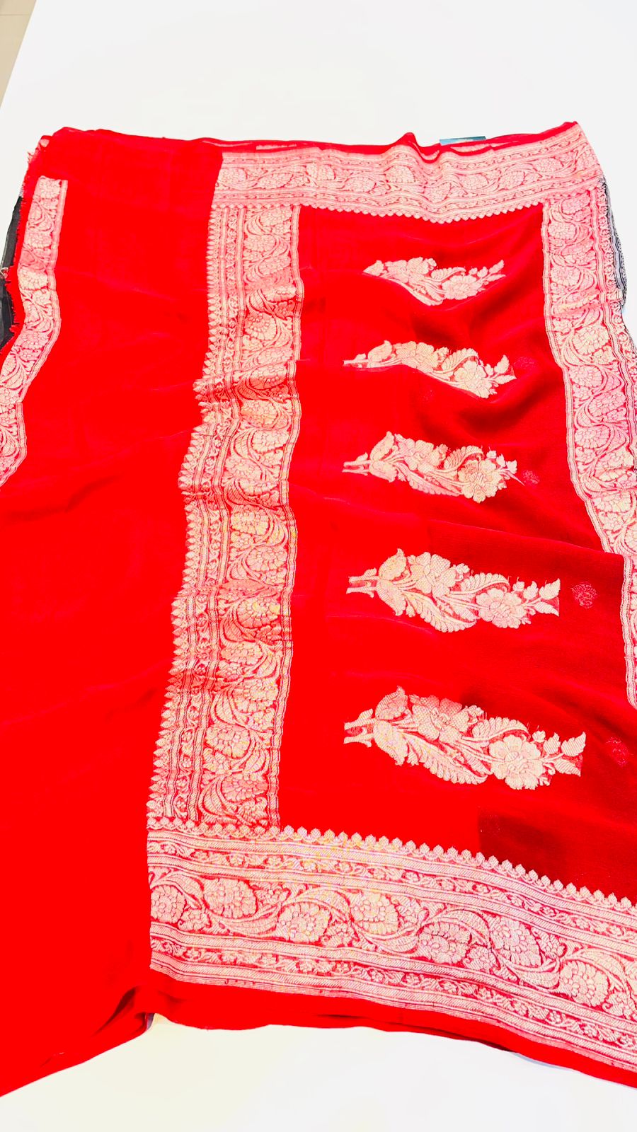 Black n Red With Silver Zari Pure Khaddi Chiffon
