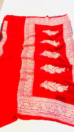 Black n Red With Silver Zari Pure Khaddi Chiffon