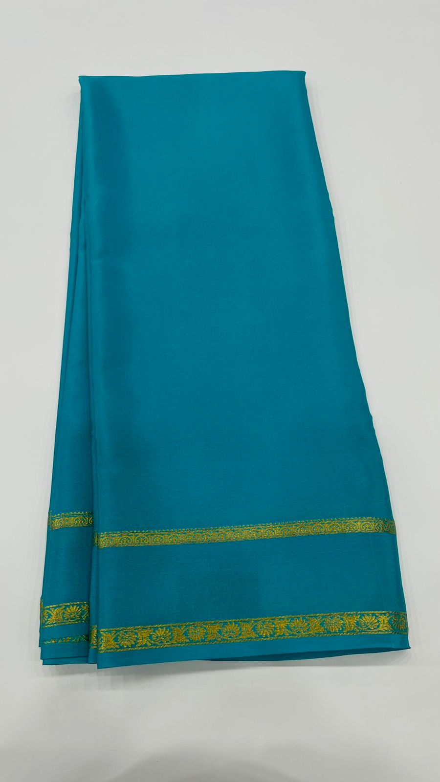 Sky Blue Pure Mysore Silk Crepe Saree 01