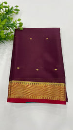 Dark Brown n Red Pure Mysore Silk Crepe Saree 01