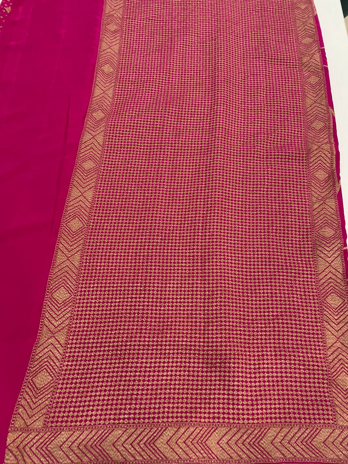 Pink Pure Banarasi Crepe Saree 03