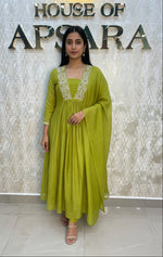 Green Mul Chanderi Alia Cut Kurtha 117