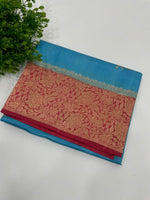 Sky Blue n Red Pure Katan Designer saree 02
