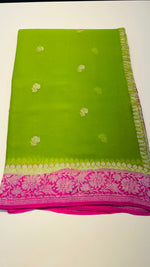 Green n Pink With Silver Zari Pure Khaddi Chiffon