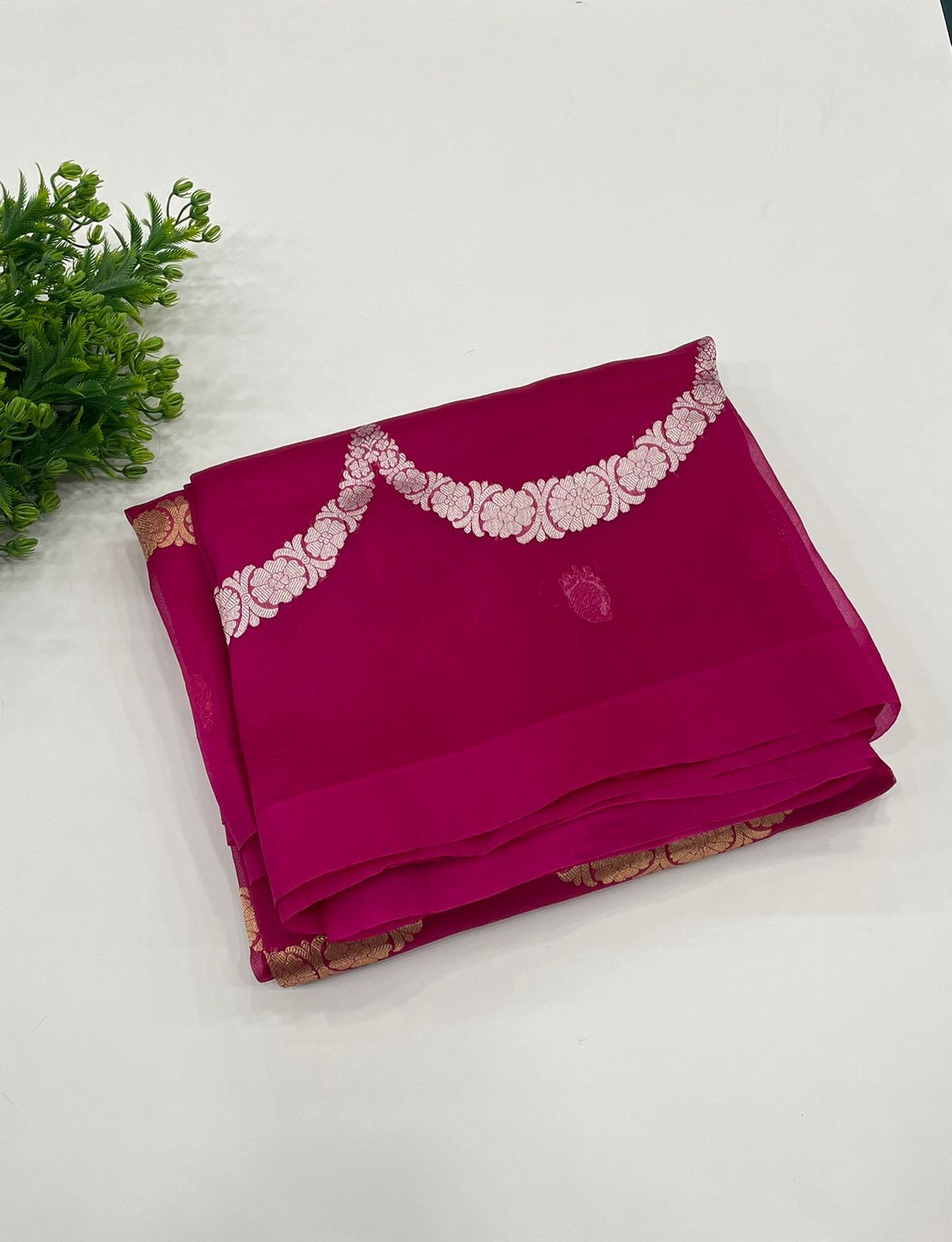 Rani Pink Pure Kora Designer saree 02