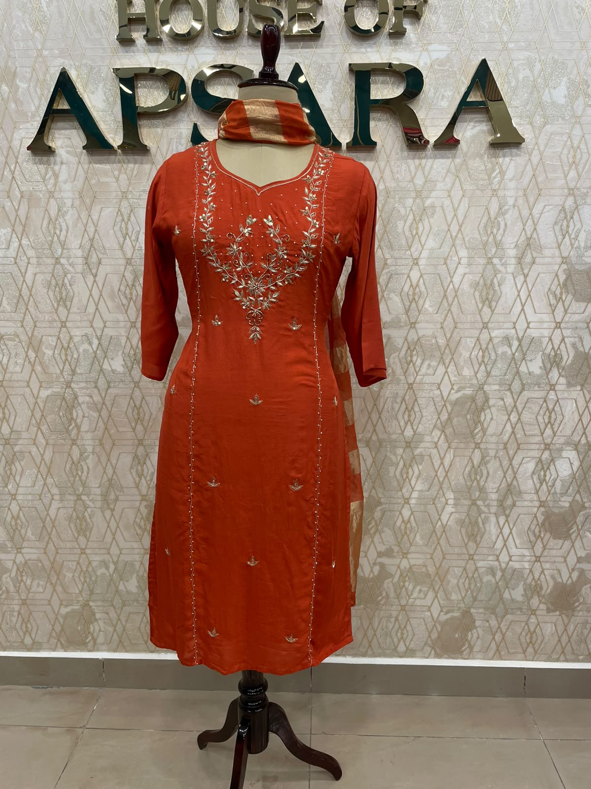 Orange Mul Chanderi Straight Fit Kurtha 112
