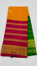 Yellow 3D Stripes Pure Mysore Silk Crepe Saree 01