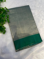 Metallic Silver n Green Pure Tissue Organza Saree 11