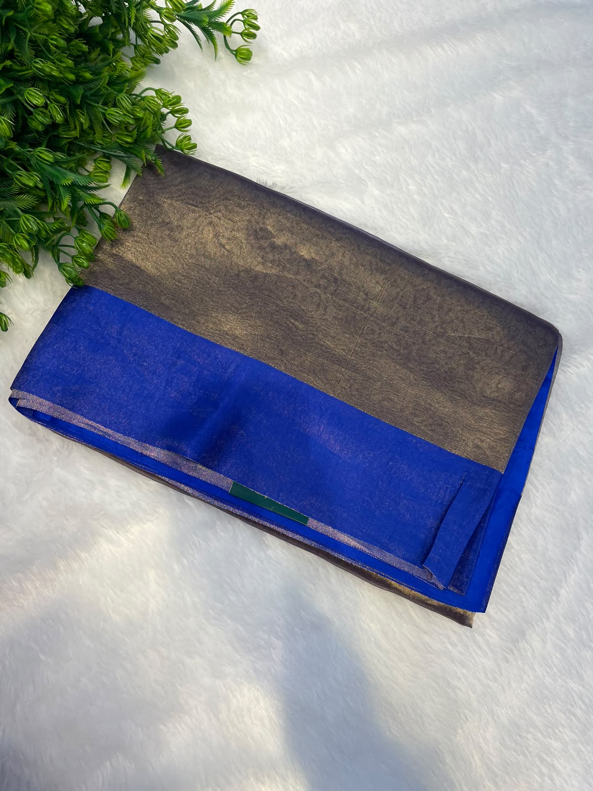 Gold n Blue Pure Tissue Organza Saree 11