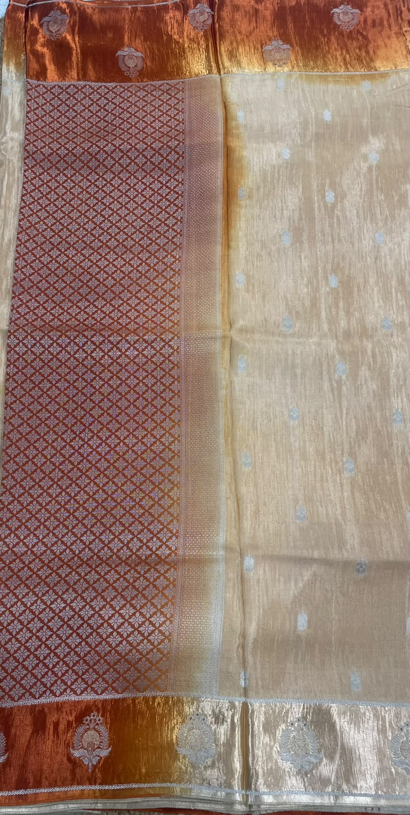 Cream n Orange Matka Silk with Satin Border Saree 14
