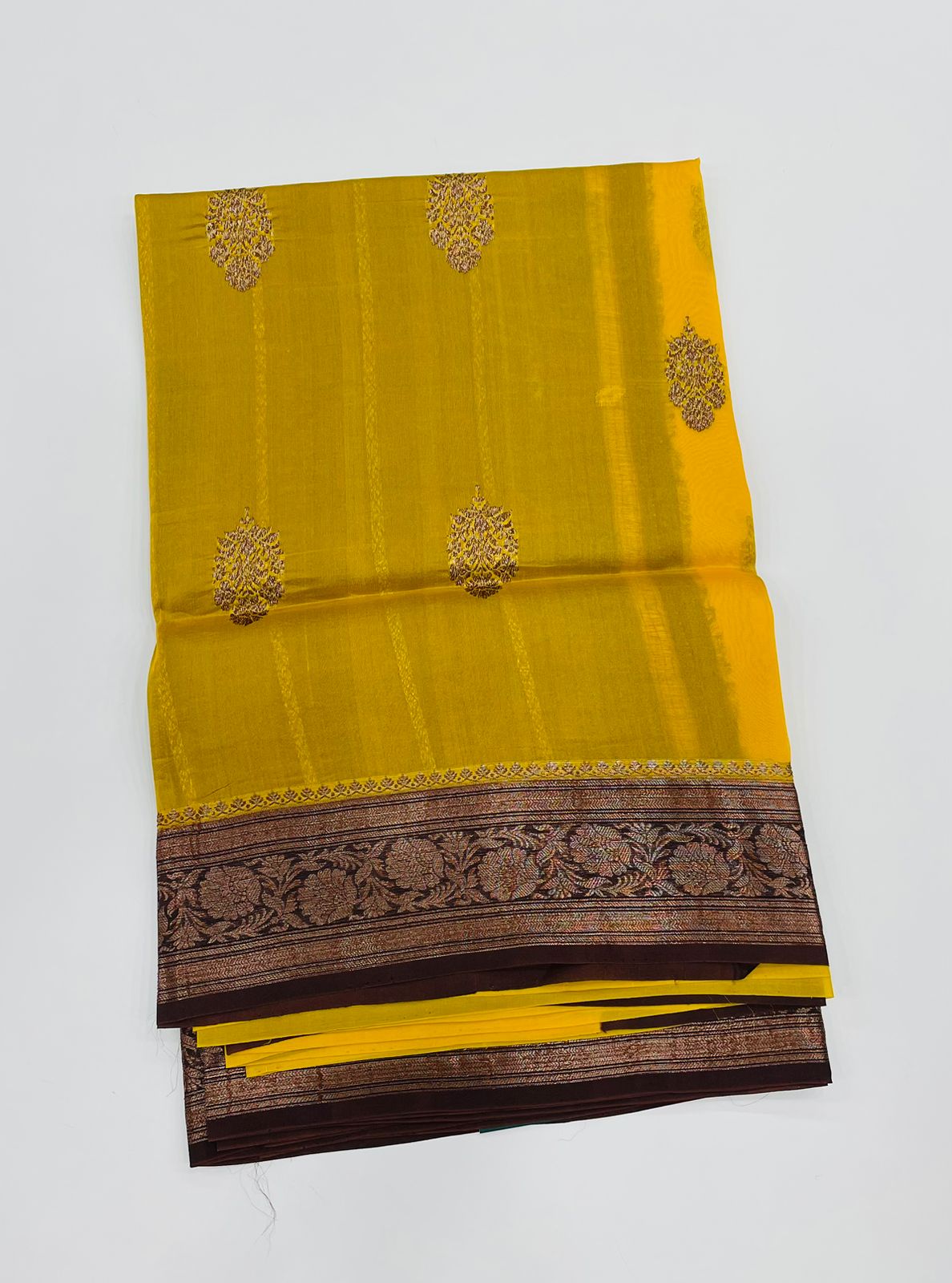 Mustard Yellow Pure Kora Designer saree 02