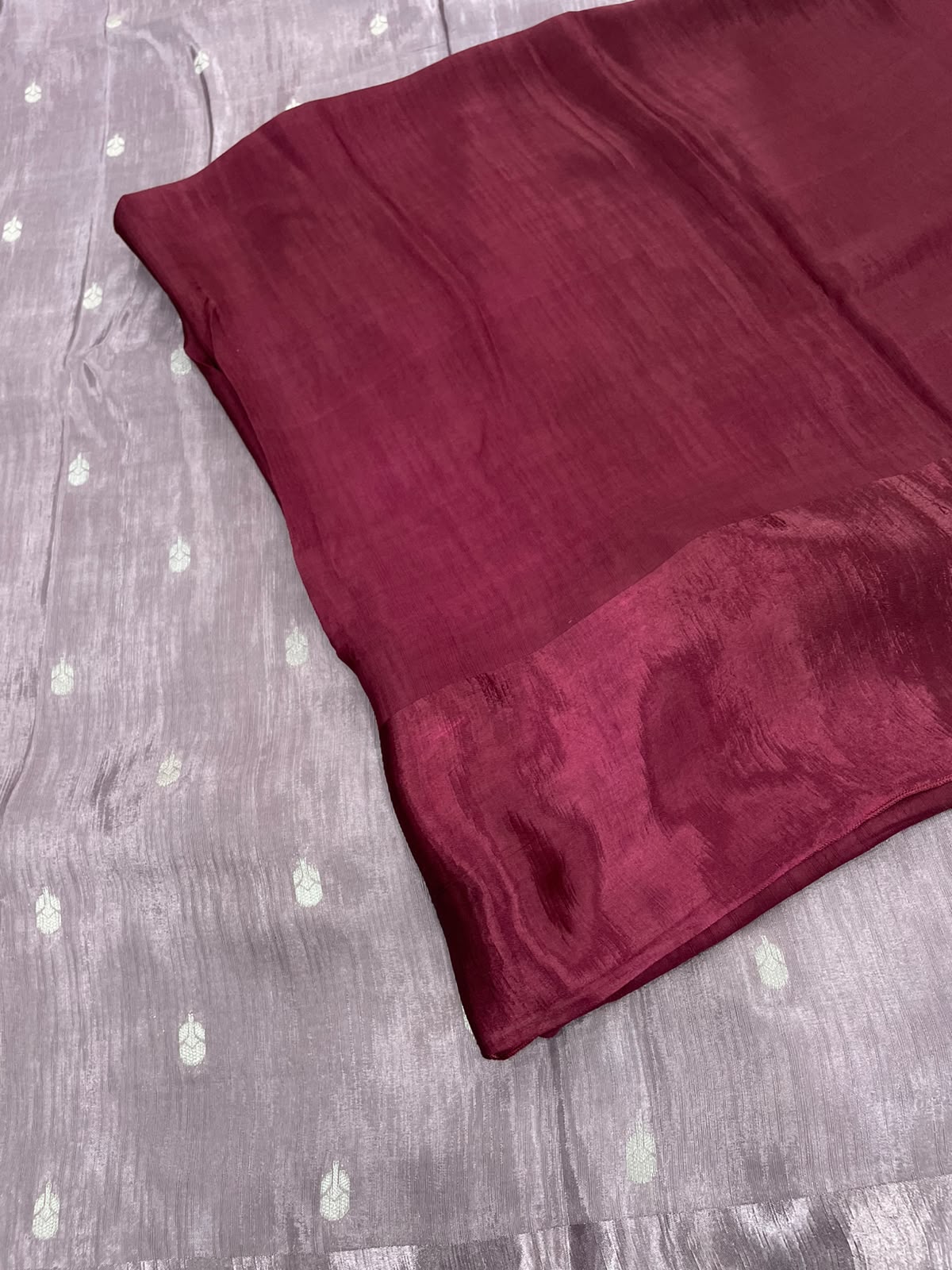 Grey n Wine Matka Silk with Satin Border Saree 14