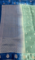 Sea Green n Blue Matka Silk with Satin Border Saree 14
