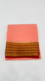 Peach n Red Pure Mysore Silk Crepe Saree 01