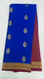 Royal Blue Big Butta Pure Mysore Silk Crepe Saree 01
