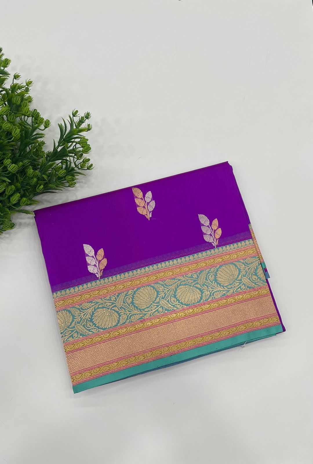Purple Pure Kora Katan Designer saree 02