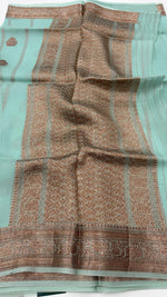 Sky Blue Pure Kora Organza Antique saree 02