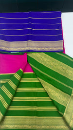 Pink 3D Stripes Pure Mysore Silk Crape Saree 01